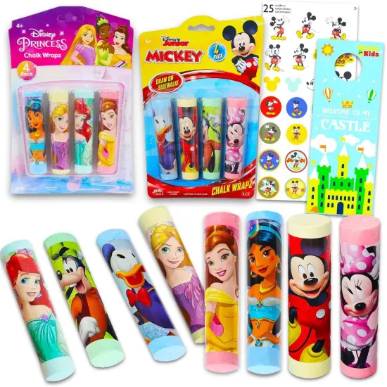 8 Princess and Mickey Mouse Jumbo Chalk Sticks Plus Stickers {1}