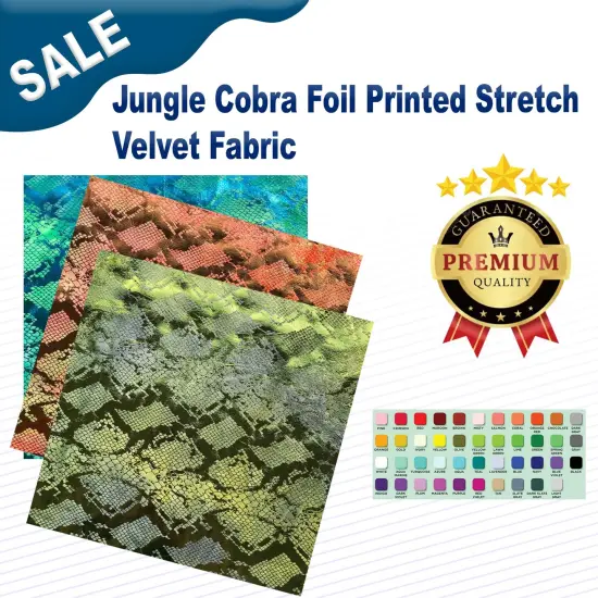 Jungle Cobra Foil Printed Stretch Velvet Fabric Orange {2}