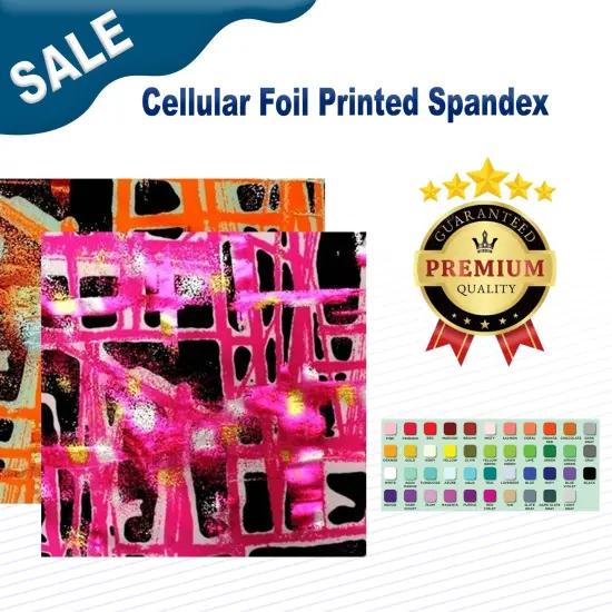 Cellular Foil Printed Spandex Orange {2}