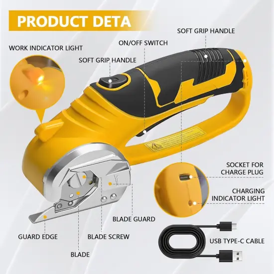 Cordless Electric Scissors，Automatic Scissors for Fabric Cutting，Cardboard Cutter Electric with 2 x Stainless Steel Rotary Blade，Power Rotary Cutter for Leather Carpet Plastic Cutting,Sewing {2}