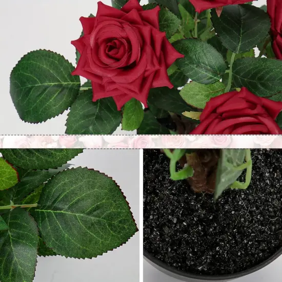 Artificial Plants & Flowers in Vase Red Roses Artificial Flowers Potted Plant Faux Silk Flower with Black Pot Fake Rose Flower Arrangement Home Decor Bathroom Shelf Desk Decoration 15 Inch {2}
