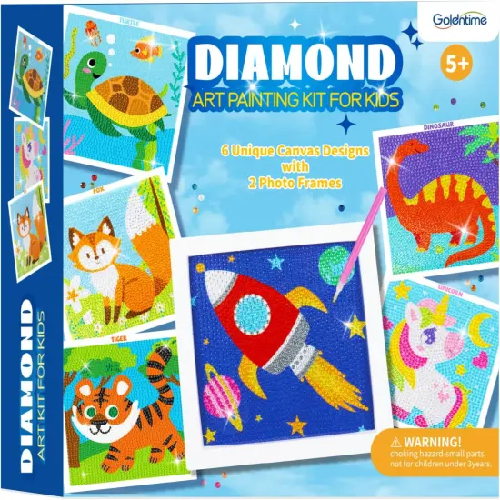 Diamond Art Kits for Kids Beginners - Gem Art Painting Kits with 6 Designs, 6 Diamond Dot Tools {1}
