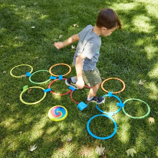 Hopscotch Game for Kids, 10 Rings, 4 Bean Bags, 15 Connectors (29 Pieces) Multicolor {3}