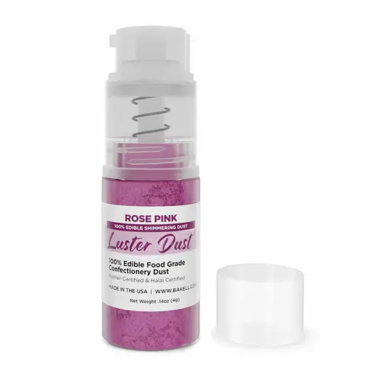 Bakell - Rose Pink Luster Dust (4g, 1x Pump) Edible Vegan Dust & Paint for Baking, Desserts and Beverages {5}