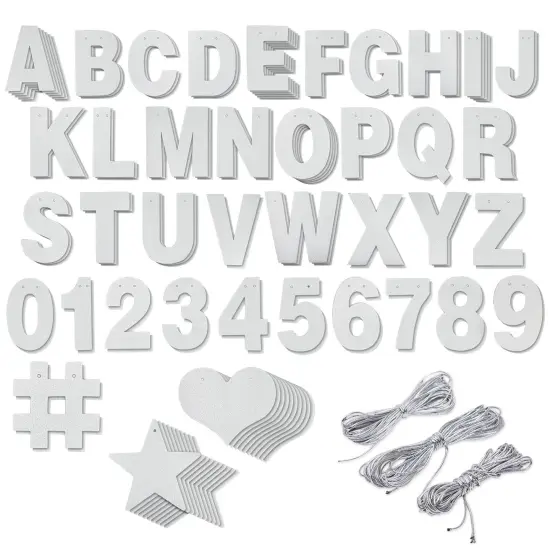 130-Piece DIY Silver Glitter Make Your Own Banner Kit with Letters, Numbers, Symbols, and String for Birthdays, Weddings, and Party Supplies Decor (5-Inch Letters) {1}