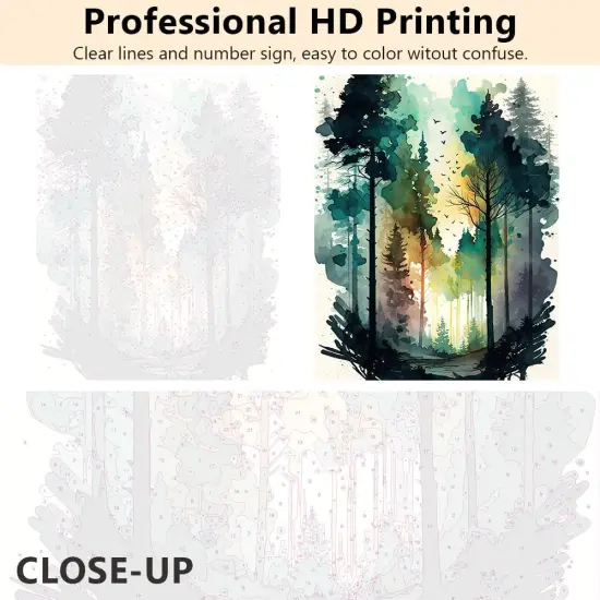 Forest Paint by Numbers Watercolor Landscape,16x20inch {4}