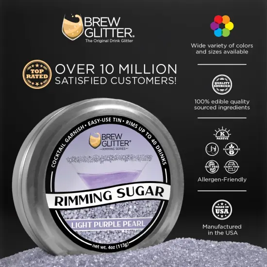 Brew Glitter - Light Purple Rimming Sugar (4oz, 1x Bar Tin) Cocktail Garnish for Mixed Drinks & Refreshments {2}