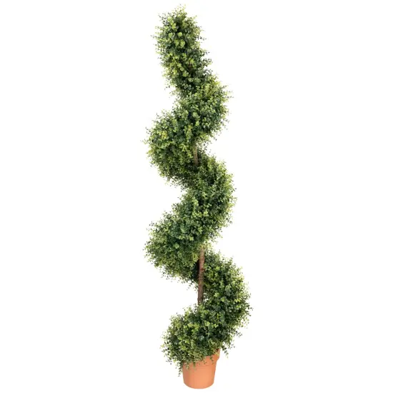 Northlight Potted Two Tone Artificial Boxwood Spiral Topiary Tree - 5.5' Green {3}