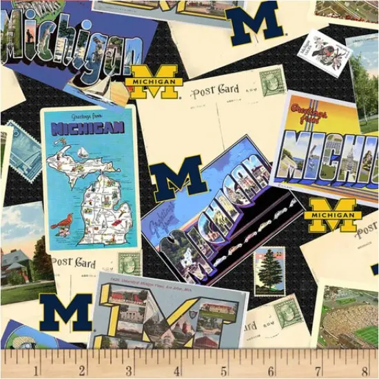 Licensed NCAA University of Michigan Scenic Postcards MCHG-1211 Cotton Fabric by the Yard {1}