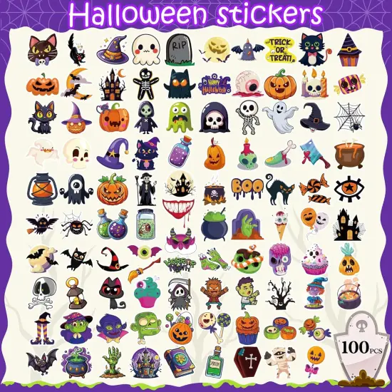 100 PCS Pumpkin Bat Spider Stickers - Halloween Stickers {2}