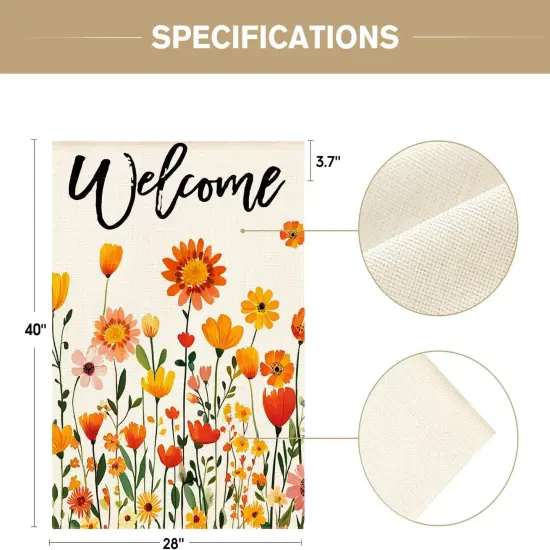 Fall Flowers Welcome House Flag 28x40 Inch Double Sided {5}