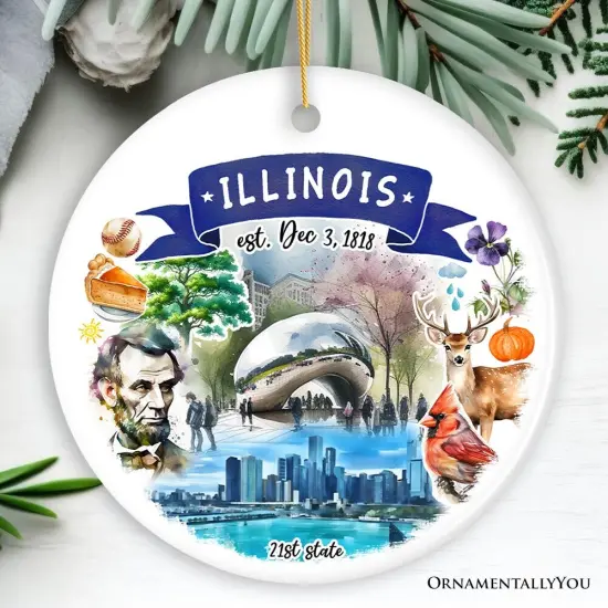 Artistic Illinois State Themes and Landmarks Christmas Ornament {1}