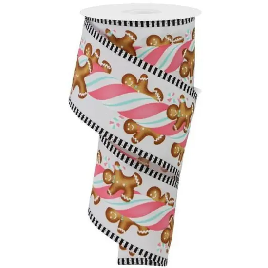 2.5" Gingerbread Kids Stripe Ribbon: White/Pink (10 Yards) {1}
