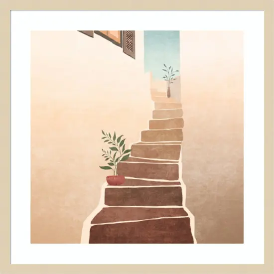 Morocco Stairs by Emel Tunaboylu Wood Framed Wall Art Print {1}