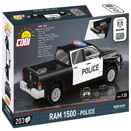 COBI RAM 1500 Police Vehicle Model Building Set, 203 Pieces {5}