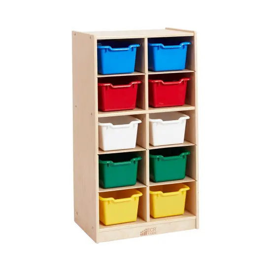 10 Cubby Mobile Tray Cabinet with 10 Scoop Front Storage Bins Assorted {1}