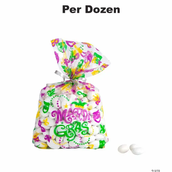 5" x 11 1/2" Medium Mardi Gras Icons Cellophane Treat Bags - 12 Pc. {1}