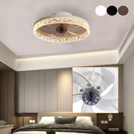 Kitcheniva 20" Ceiling Fans With Lights LED Enclose White {4}