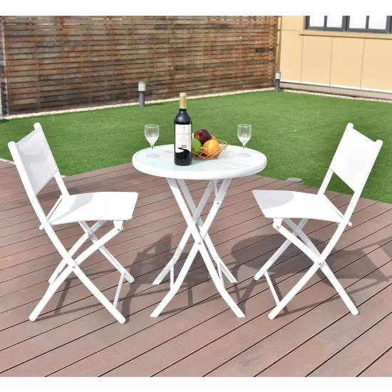 Costway 3 PCS Folding Bistro Table Chairs Set Garden Backyard Patio Furniture White {1}