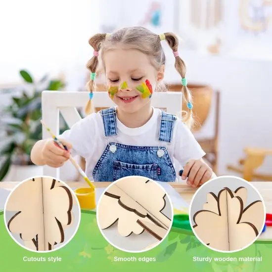 DIY 3D Flower Spring Wood Crafts to Paint for Kids Adults, Paintable Unfinished Wooden Slices for Craft, Flowers Cutouts Ornaments for Painting Decorations (24 PCS) {5}