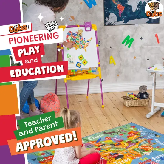 KC Cubs: Educational Rug: USA Map - 8x10' Playmat -Interactive Geography Play, United States Activity Area Carpet, Bedroom-Classroom, Baby-Toddler-Kid {6}