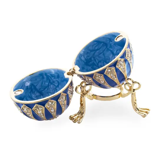 Blue Enamel Jeweled Royal Inspired Metal Easter Egg 3.25 Inches {5}
