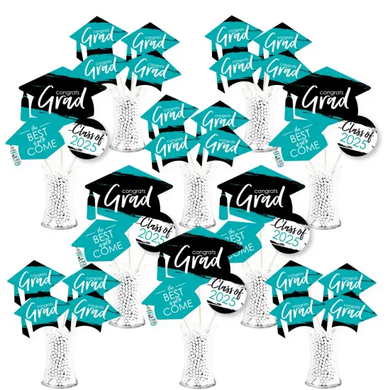 Big Dot of Happiness 2025 Teal Graduation Party Centerpiece Sticks - Showstopper Table Toppers - 35 Pieces {1}
