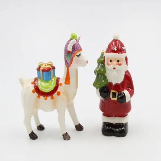 Ceramic Christmas Santa With Alpaca Salt And Pepper Shakers, Home D&eacute;cor, Gift for Her, Gift for Mom, Kitchen D&eacute;cor, Christmas D&eacute;cor {2}