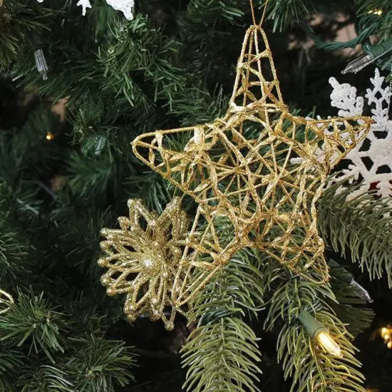 Juvale 24 Pack Bulk Christmas Star - Gold Ornaments, 6 Inches Gold Christmas Tree Decorations, Ideal for Hanging on Indoor and Outdoor Christmas Trees {3}