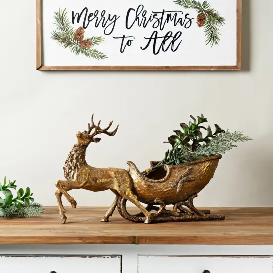 Contemporary Home Living 19" Gold Christmas Deer with Sleigh Table Top Figurine {3}