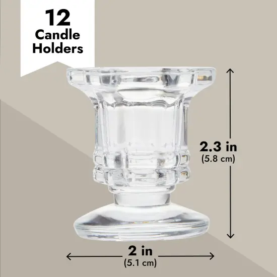 12 Pack Clear Glass Candle Holders for Candlesticks, Taper Candles, Wedding Centerpieces (2 x 2.3 x 2 In) {4}