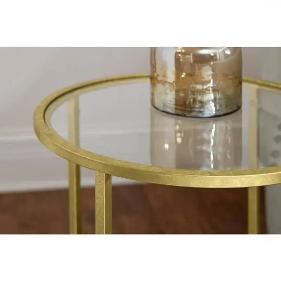 2-Tier Round Gold Metal End Table with Glass Top and Bottom Shelf for Living Room or Bedroom {5}