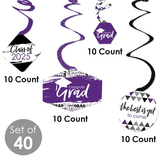 Big Dot of Happiness Purple Graduation Class of 2025 Decorations Hanging Swirls - Set of 40 {6}