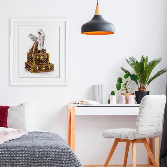 Stupell Industries Reading Atop Suitcases Framed Print Under Glass, design by Ziwei Li {2}