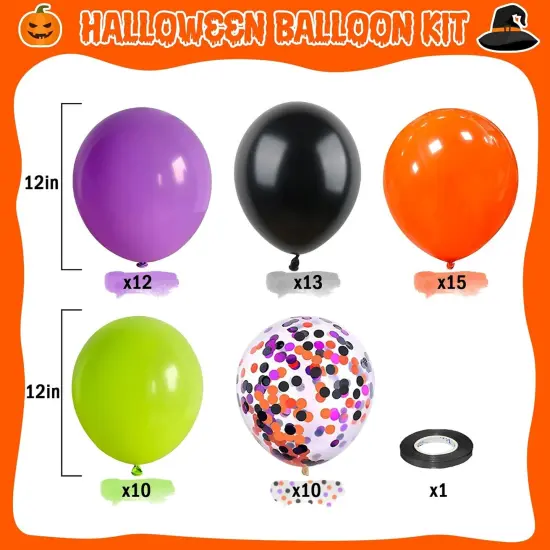 60 Pieces 12 Inch Halloween Latex Balloons (Black Orange Purple Green) {2}