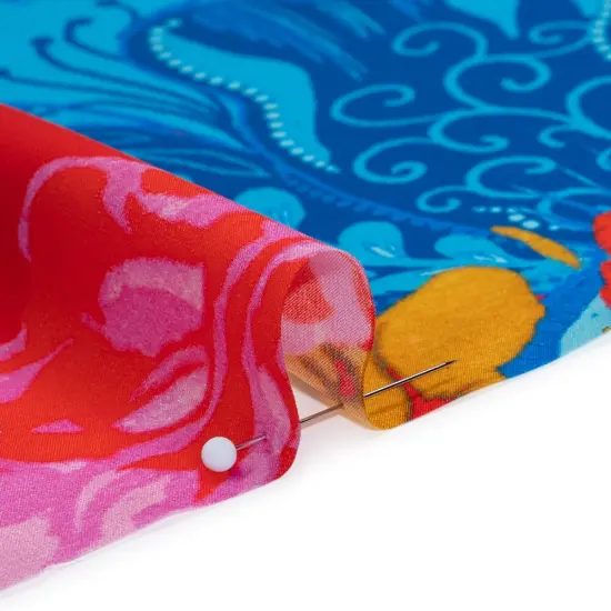 1 Yard Italian Silk Charmeuse Print Fabric Red Blue Gold Floral Abstract Stripes, 53 Inches Width {2}