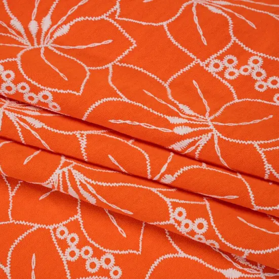 1 Yard Orange and White Hibiscus Floral Polyester Crepe with 3D Puffy Print Fabric 59 Inch Wide {1}