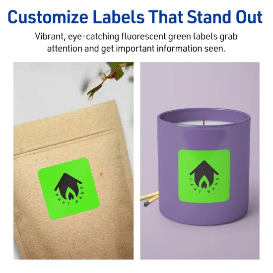 Avery Neon Green Paper Labels, 2-1/8" x 2-1/8" Square {3}