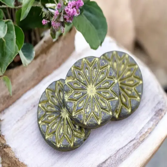 *6* 18mm Gold Washed Matte Purple Luster Star Flower Coin Beads {2}