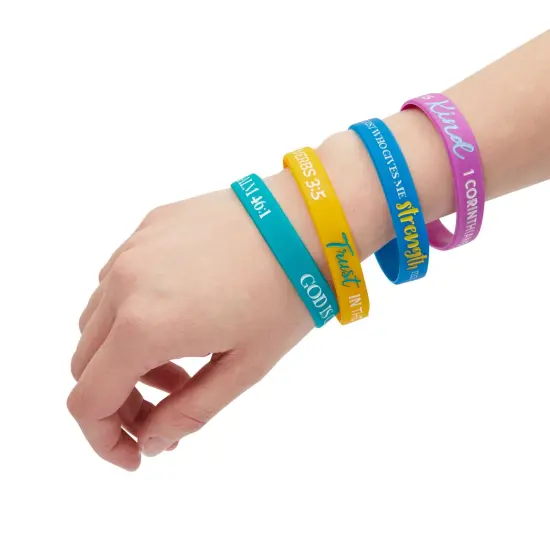 24 Pcs Christian Religious Motivational Wristbands Wrist Bands Silicone Rubber Bracelets for Party Favors Multicolor {7}