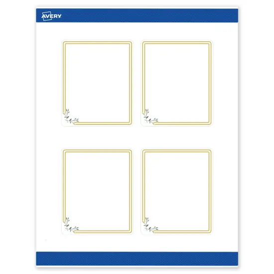 Avery Printable Rectangle Labels, Gold Double Border with Florals, 4" x 3-1/3", Matte White Rectangle Labels, Permanent, Laser/Inkjet, 40ct, Great for Product Labels {1}