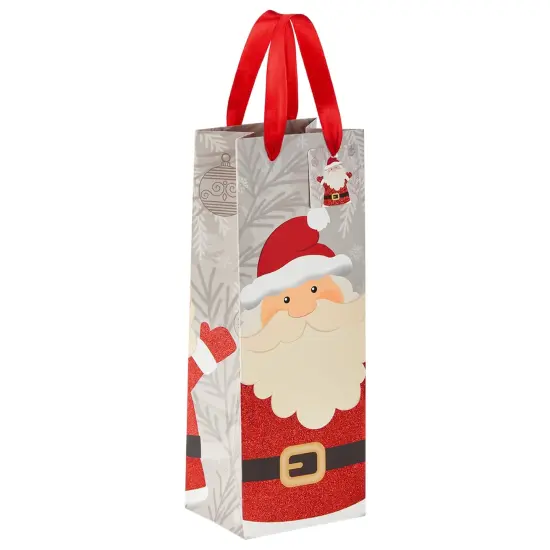 12 Pack Santa Claus Christmas Wine Gift Bags with Ribbon Handles (5 x 13.5 x 4 In) {4}