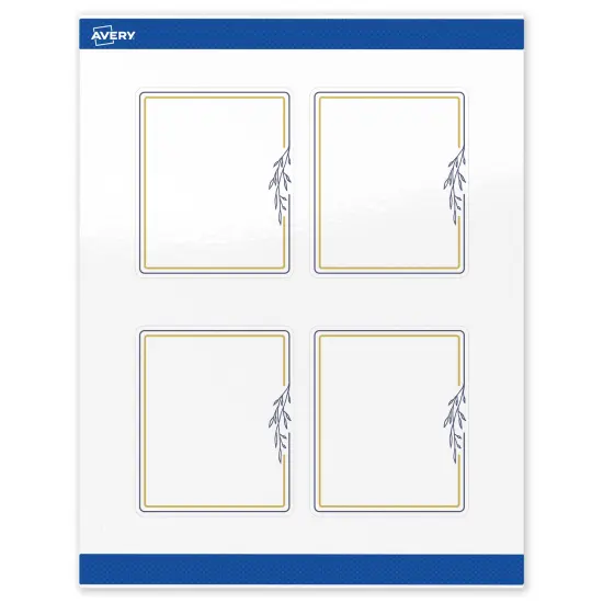 Avery Printable Rectangle Labels, Gold & Navy Border with Florals, 4" x 3-1/3", Glossy White Rectangle Labels, Permanent, Laser/Inkjet, 40ct, Great for Product Labels {1}