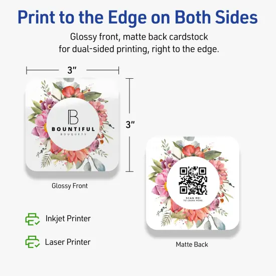 Avery Glossy White Square Cards, 3" x 3" Square Rounded Corners {6}