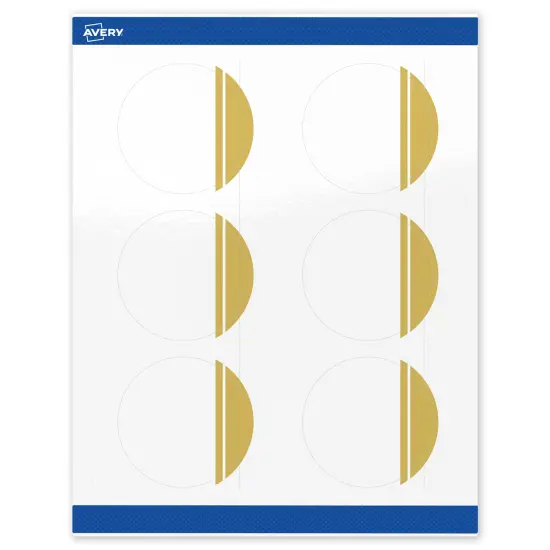 Avery Printable Round Labels, Gold Double-Dipped Edge, 3" Diameter, Glossy White Round Labels, Permanent, Laser/Inkjet, 60ct, Great for Product Labels {1}