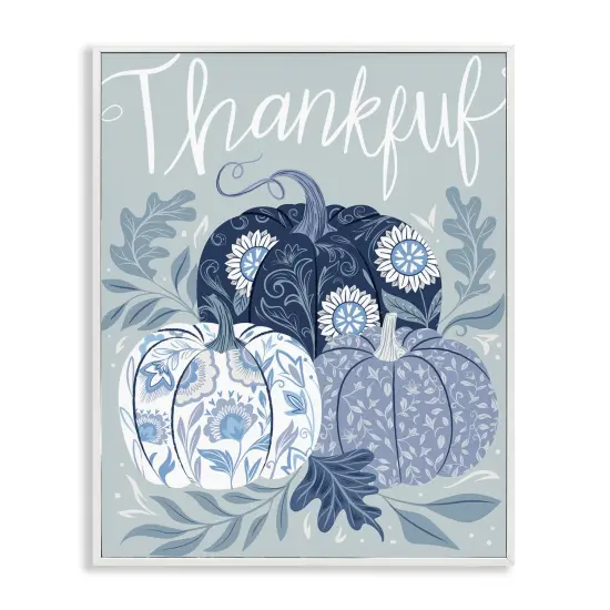Stupell Industries Thankful Ornate Floral Pumpkins Framed Giclee Wall Art Design by Arrolynn Weiderhold {1}