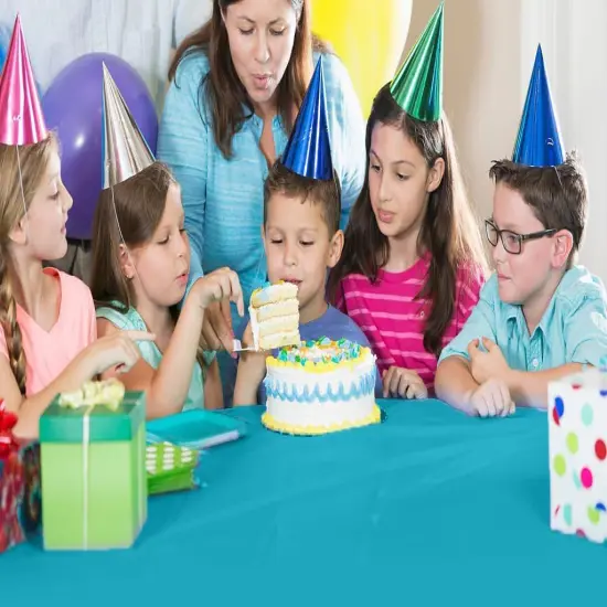 Exquisite Party Solids 54" x 100' Plastic Table Cover Roll with Slide Cutter &ndash; Cut-to-Size Dispenser Box &ndash; Makes Up to 36 Disposable 8' Rectangle Tablecloths Turquoise {2}