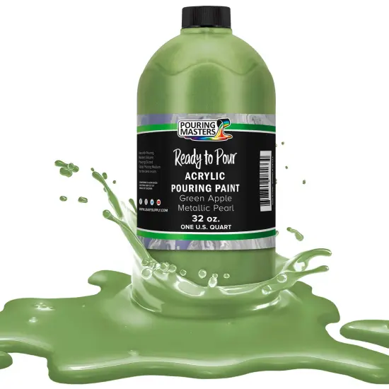 Pouring Masters Green Apple Metallic Pearl Ready to Pour Acrylic Pouring Paint - Premium 32-Ounce Pre-Mixed Fluid Acrylic Paint - Fluid Art Supplies for Canvas, Wood, Paper, Tile & Rocks {1}