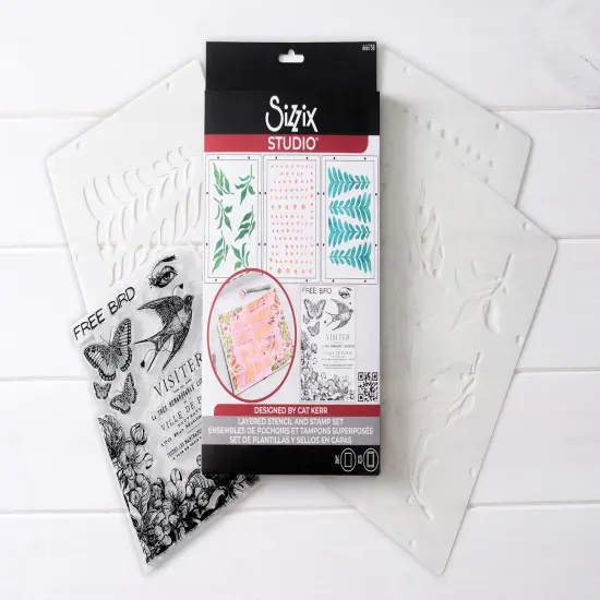 Sizzix Clear Stamp Set 6/Pkg W/Stencils 3/Pkg By Cat Kerr-The Visiter {4}