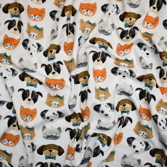 Brown-Multi Rayon Modal Dogs and Cats Printed Stretch Spandex Jersey Knit Fabric By the Yard {1}